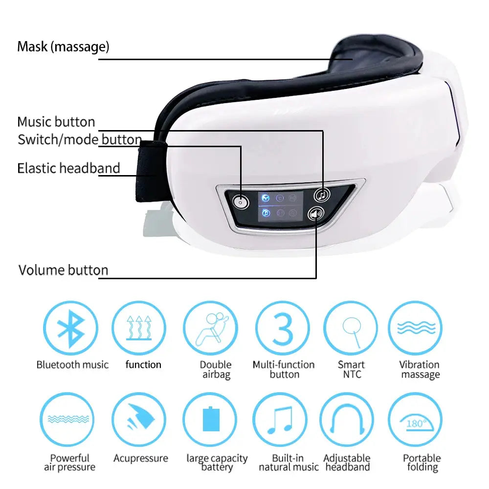 Smart Portable Vibration Eye Massager with Bluetooth Music & Airbag Compression Oma kauppa